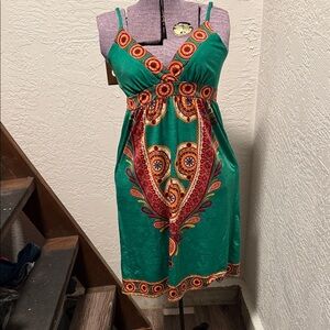 Vibrant Green Patterned Midi Dress